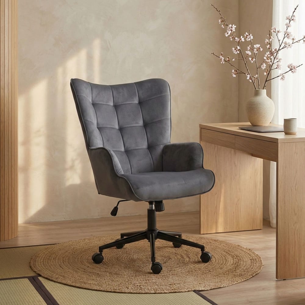 Fauteuil de bureau Menzzo Florelo en velours gris avec dossier haut — vue 3