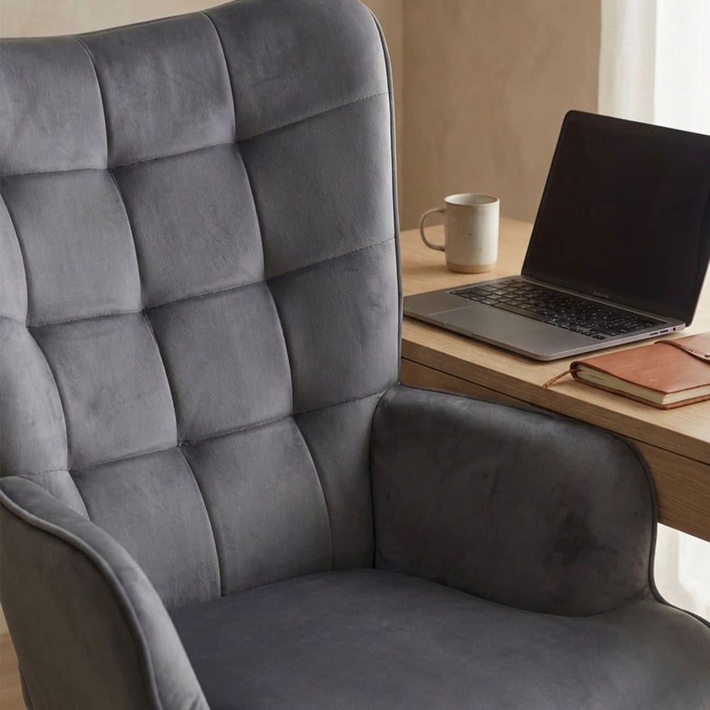 Fauteuil de bureau Menzzo Florelo en velours gris avec dossier haut — vue 5