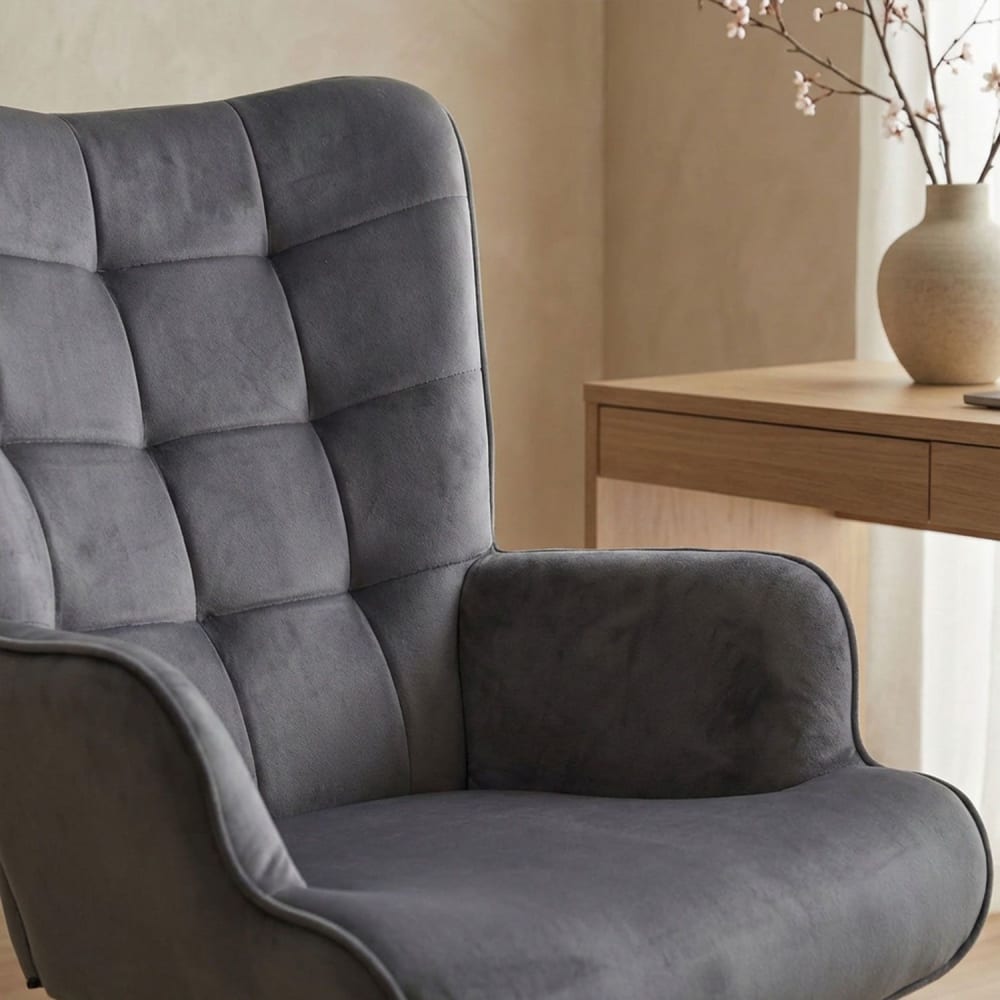 Fauteuil de bureau Menzzo Florelo en velours gris avec dossier haut — vue 6