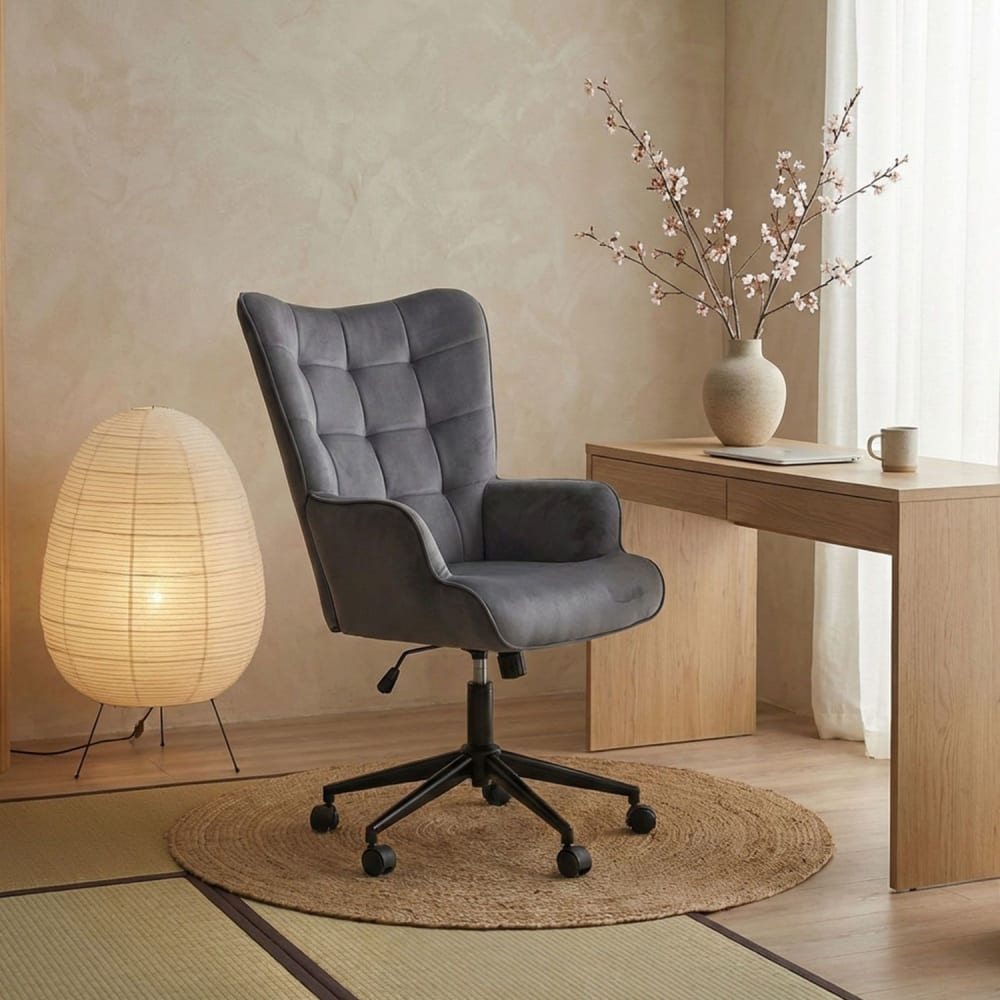 Fauteuil de bureau Menzzo Florelo en velours gris avec dossier haut — vue 7