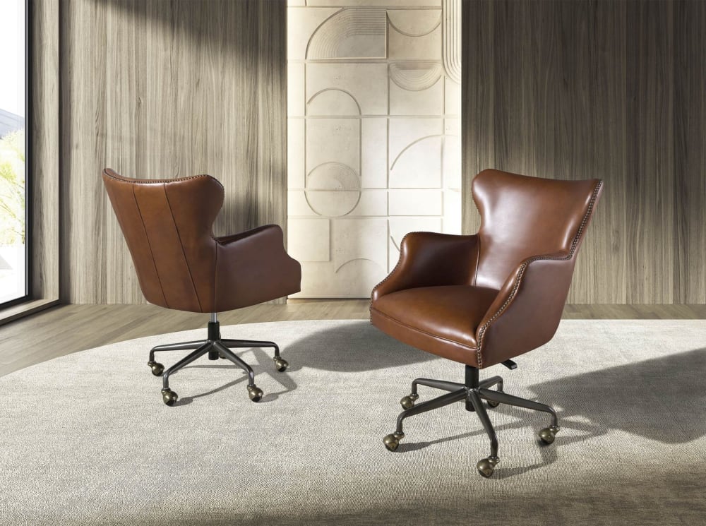 Fauteuil de bureau Angel Cerda 4166 en cuir marron foncé avec accoudoirs — vue 2