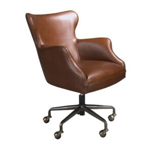 Fauteuil de bureau Angel Cerda 4166 en cuir marron foncé avec accoudoirs