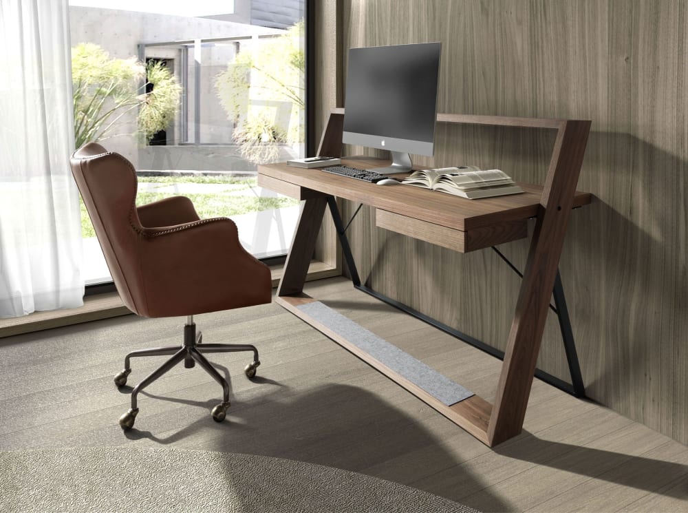 Fauteuil de bureau Angel Cerda 4166 en cuir marron foncé avec accoudoirs — vue 5