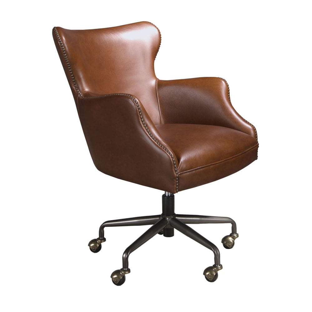 Fauteuil de bureau Angel Cerda 4166 en cuir marron foncé avec accoudoirs