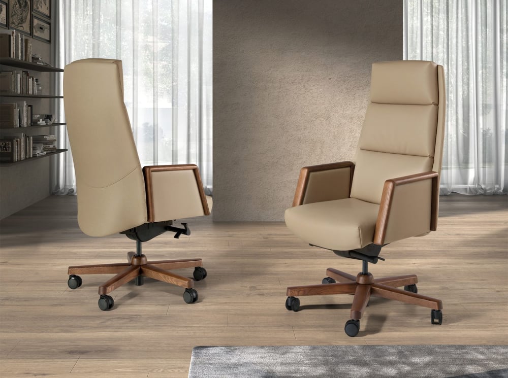 Fauteuil de bureau Angel Cerda 4213 en similicuir vison et bois noyer — vue 2