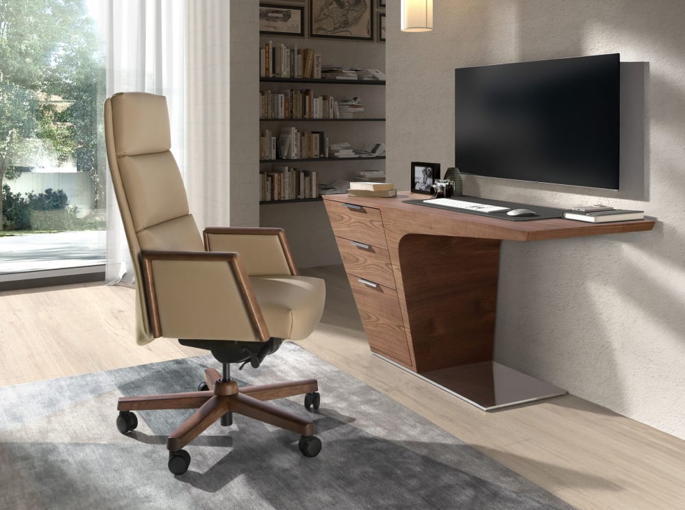 Fauteuil de bureau Angel Cerda 4213 en similicuir vison et bois noyer — vue 3