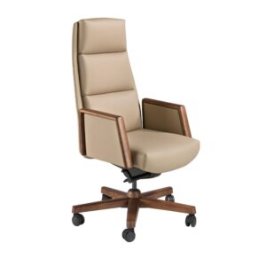 Fauteuil de bureau Angel Cerda 4213 en similicuir vison et bois noyer