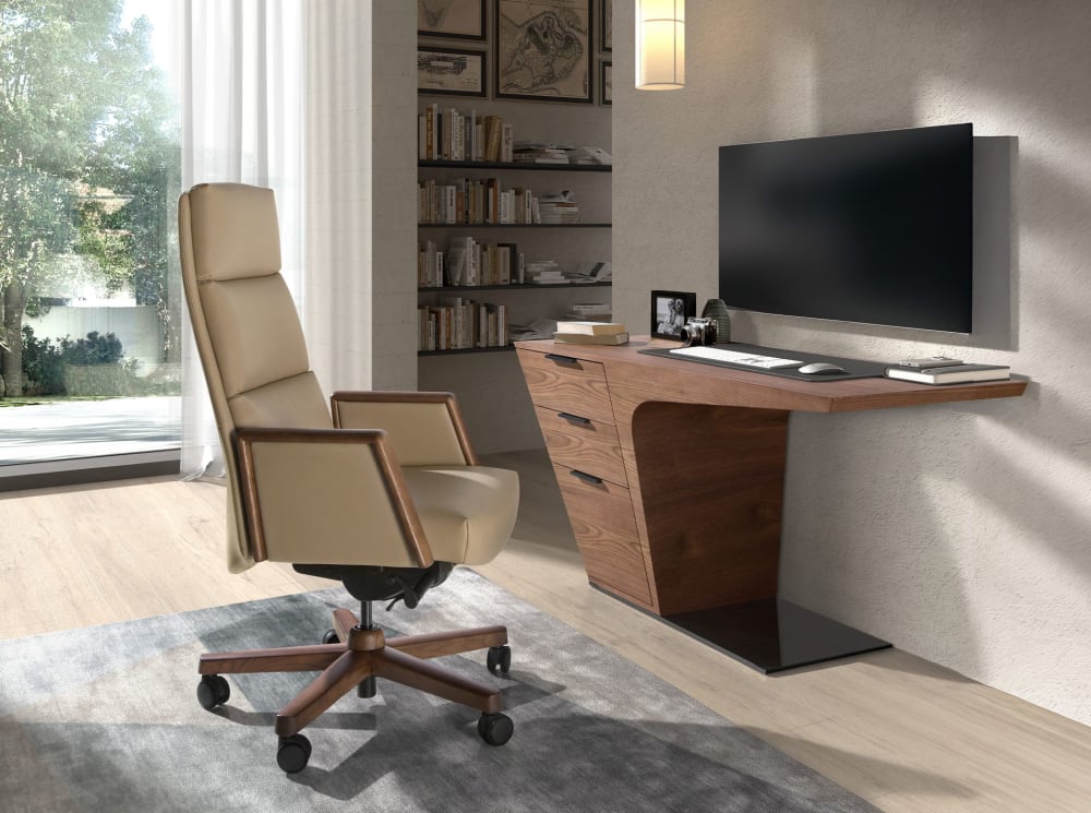 Fauteuil de bureau Angel Cerda 4213 en similicuir vison et bois noyer — vue 5