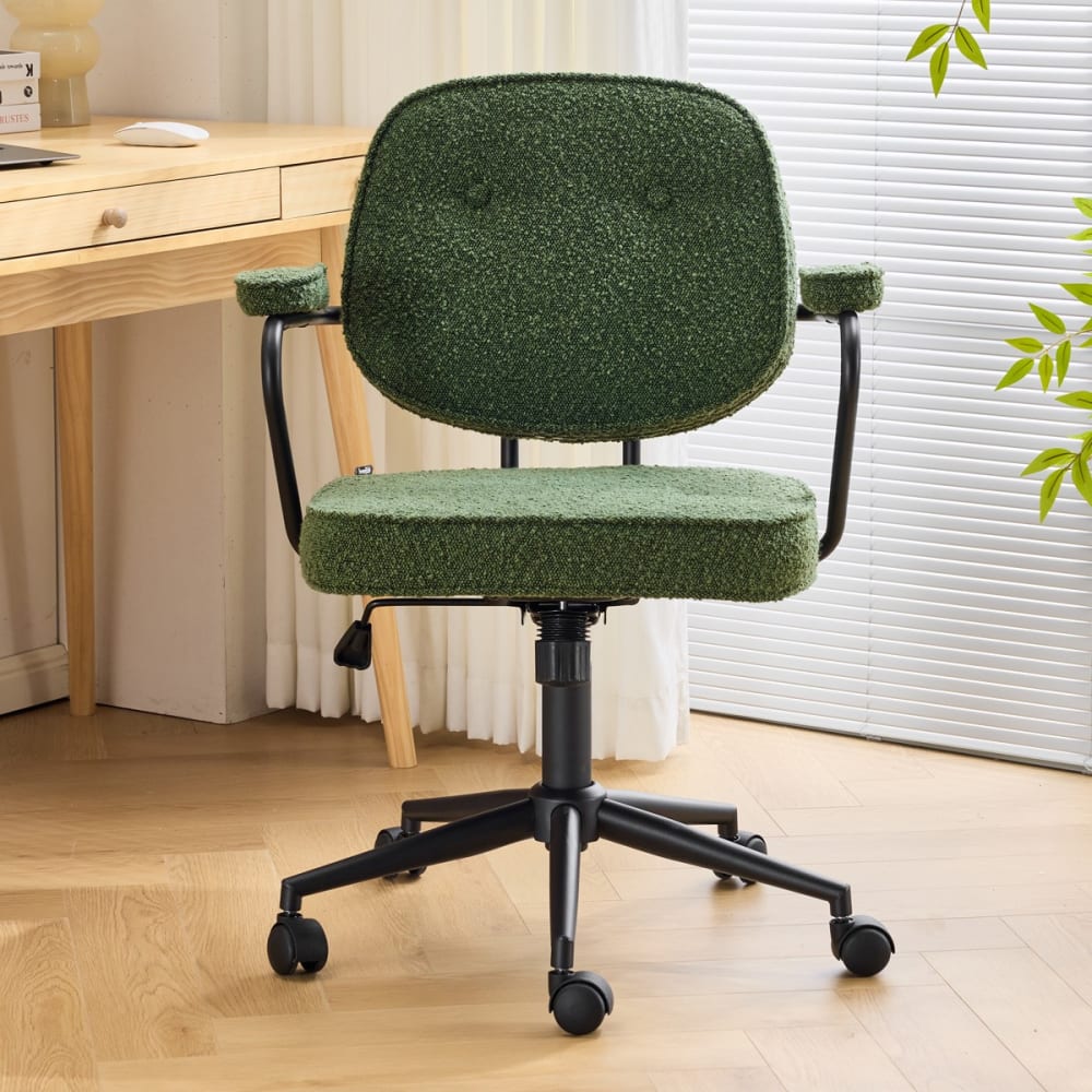 Fauteuil de bureau Ann vert en tissu bouclé avec piètement à roulettes — vue 2