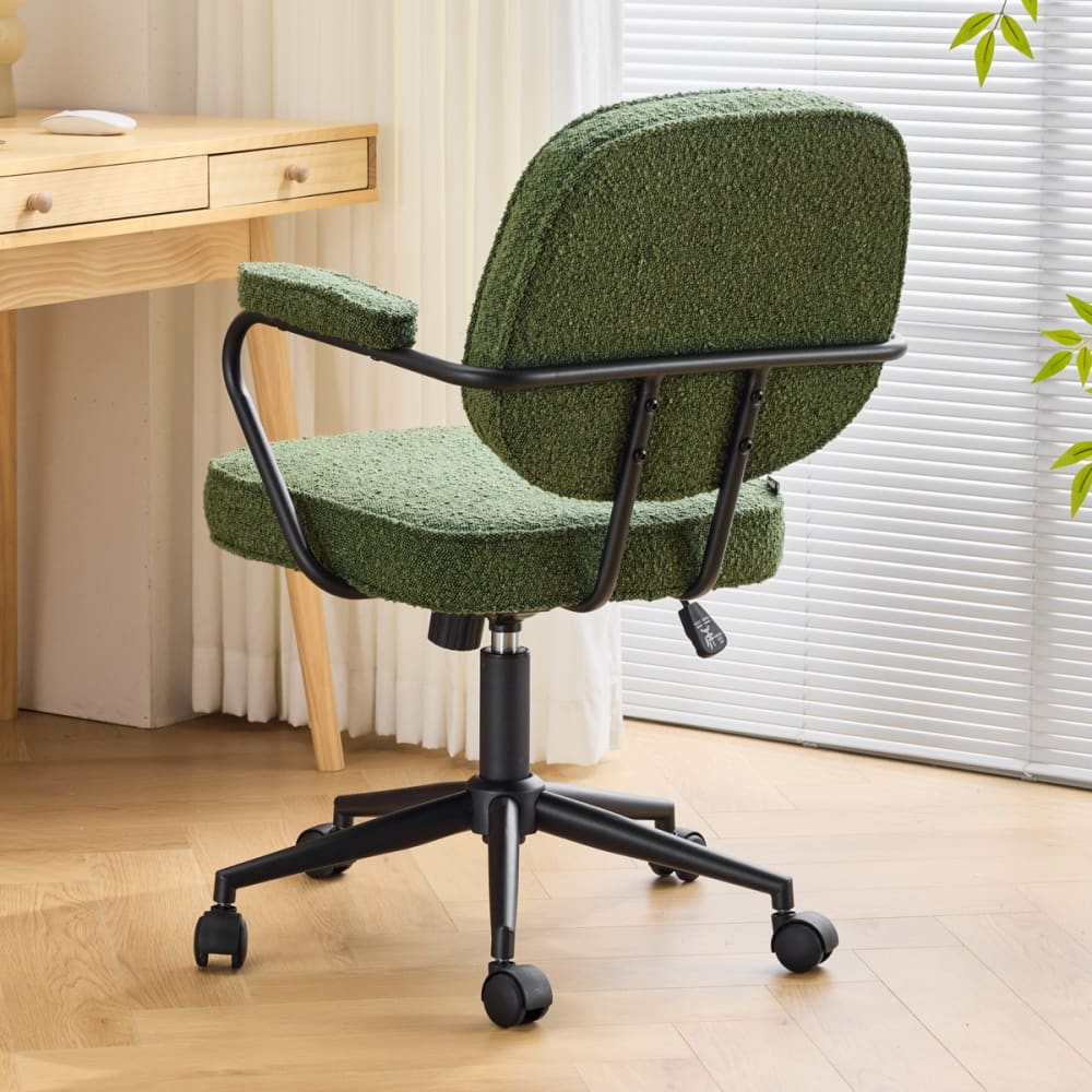 Fauteuil de bureau Ann vert en tissu bouclé avec piètement à roulettes — vue 3