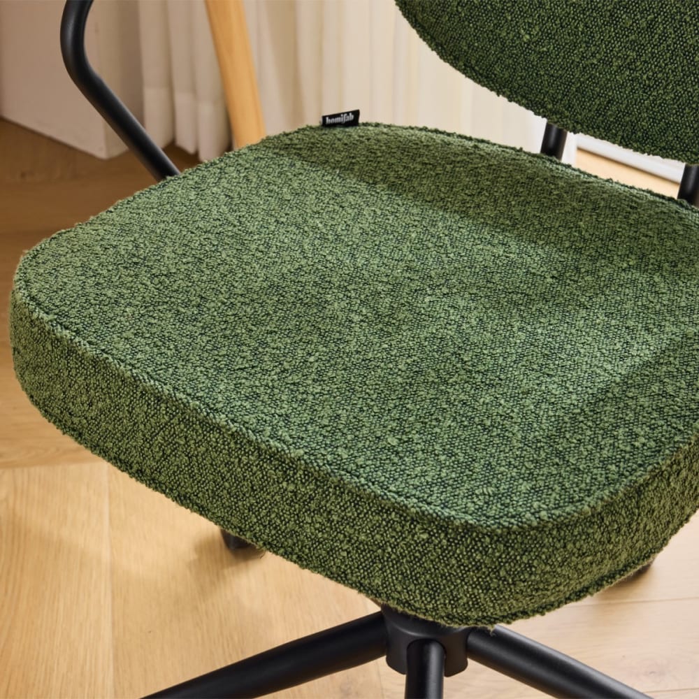 Fauteuil de bureau Ann vert en tissu bouclé avec piètement à roulettes — vue 4