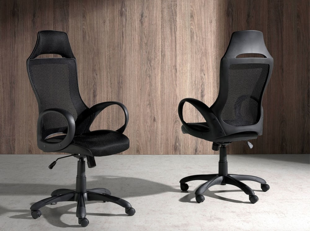 Fauteuil de bureau Angel Cerda 4074 en tissu noir avec accoudoirs et roulettes — vue 2