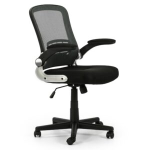 Fauteuil de bureau HOMN noir avec dossier en maille et accoudoirs rabattables