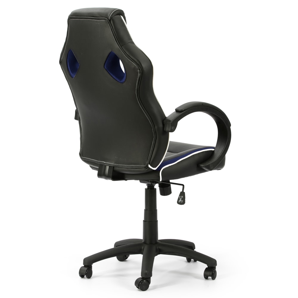 Fauteuil de bureau HOMN noir et bleu, dossier inclinable et piètement chromé — vue 2