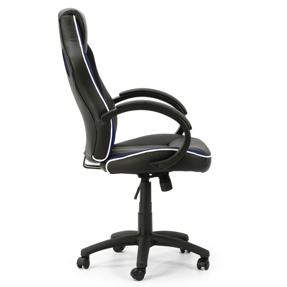 Fauteuil de bureau HOMN noir et bleu, dossier inclinable et piètement chromé — vue 3