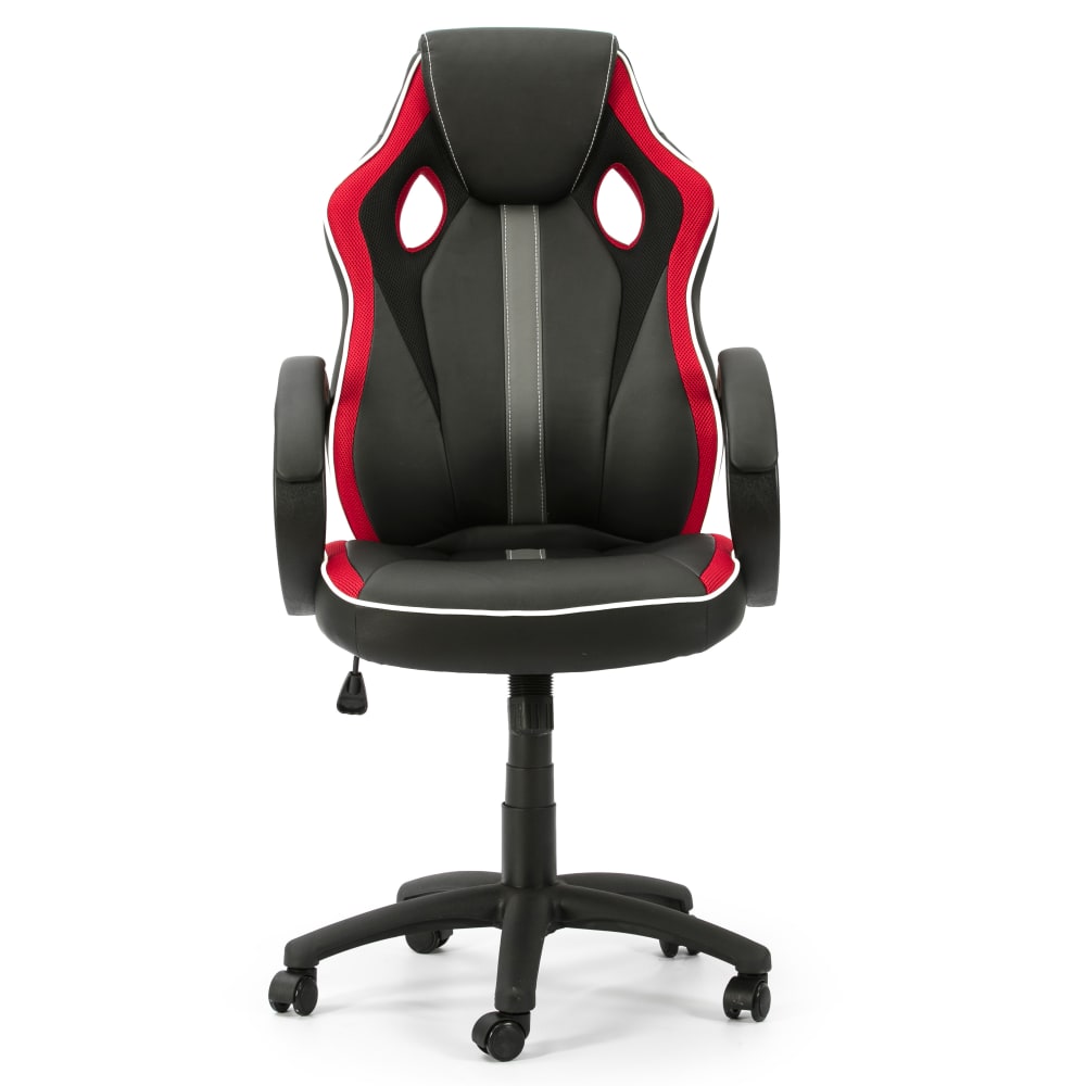 Fauteuil de bureau HOMN noir et rouge, réglable, inclinable et tapissé en similicuir — vue 3