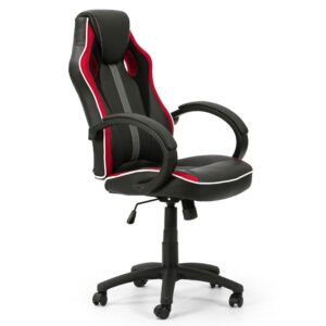 Fauteuil de bureau HOMN noir et rouge, réglable, inclinable et tapissé en similicuir
