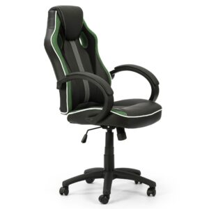 Fauteuil de bureau HOMN noir et vert en similicuir avec piètement chromé
