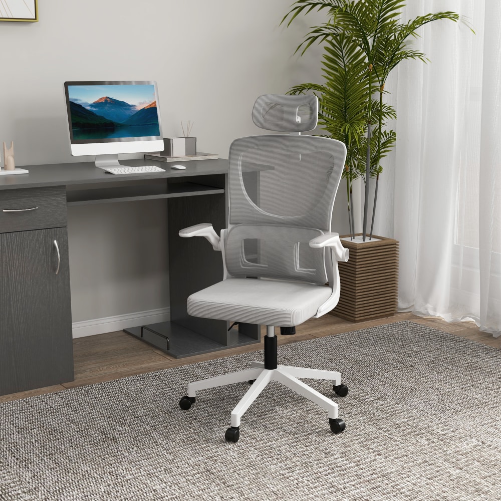 Fauteuil de bureau Vinsetto gris et blanc avec dossier en maille — vue 2