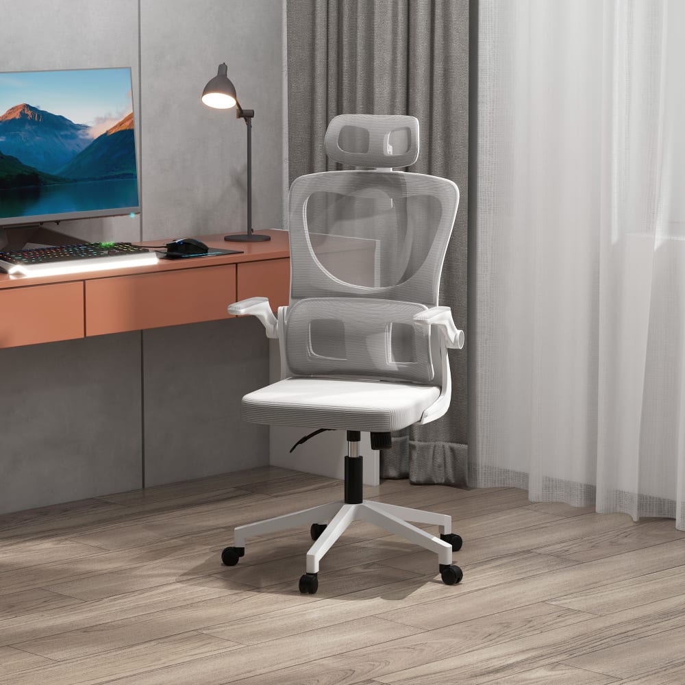 Fauteuil de bureau Vinsetto gris et blanc avec dossier en maille — vue 3