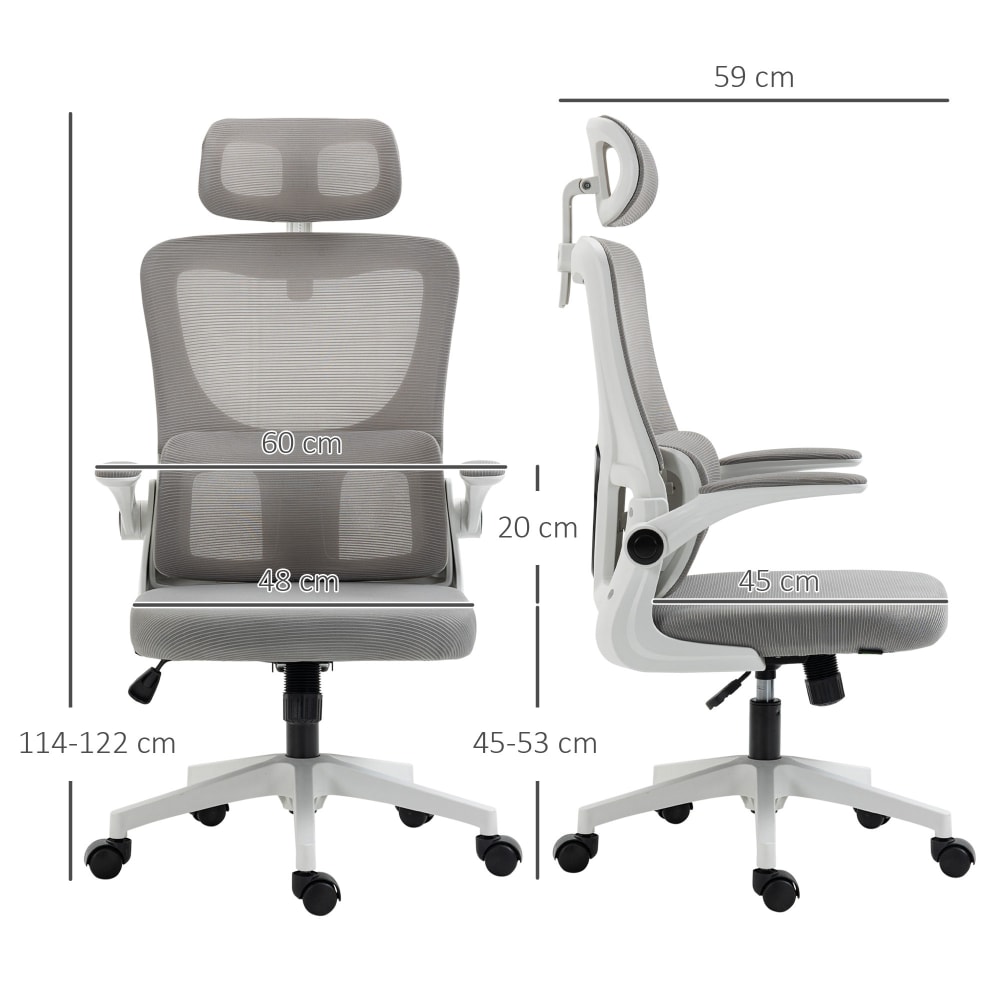 Fauteuil de bureau Vinsetto gris et blanc avec dossier en maille — vue 4
