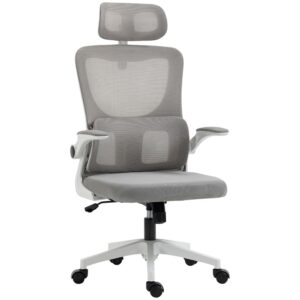 Fauteuil de bureau Vinsetto gris et blanc avec dossier en maille