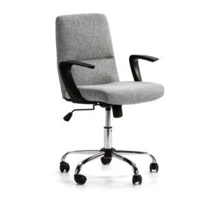 Fauteuil de bureau HOMN Teo matelassé en tissu gris clair avec accoudoirs noirs