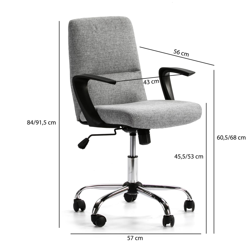 Fauteuil de bureau HOMN Teo matelassé en tissu gris clair avec accoudoirs noirs — vue 5