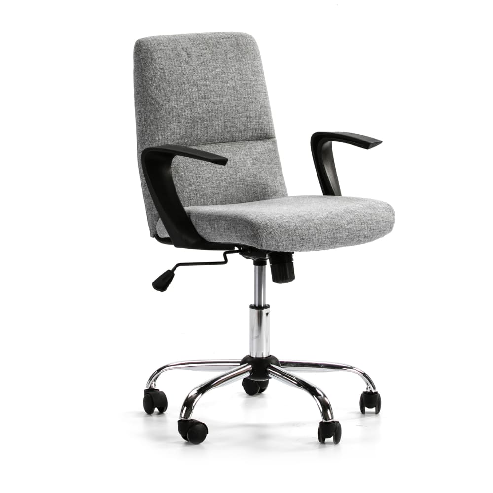 Fauteuil de bureau HOMN Teo matelassé en tissu gris clair avec accoudoirs noirs