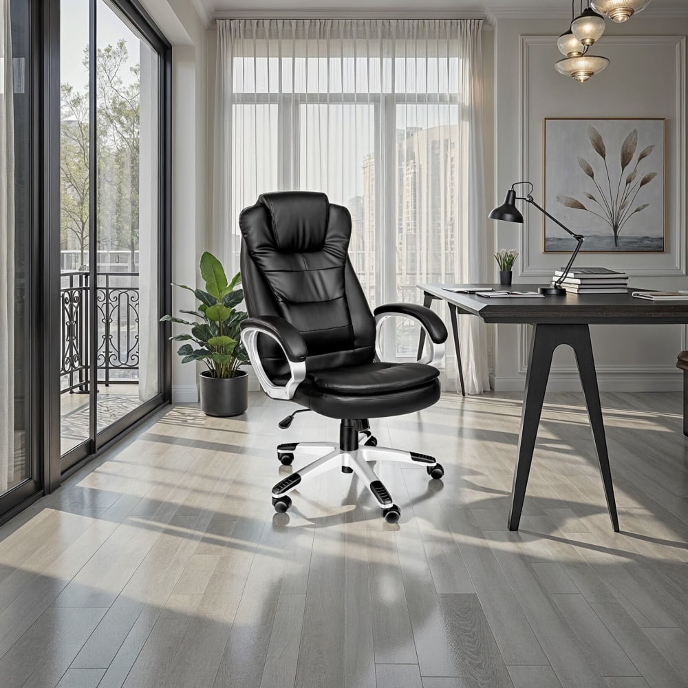 Fauteuil de bureau Tectake noir rembourré avec appui-tête et assise réglable — vue 2