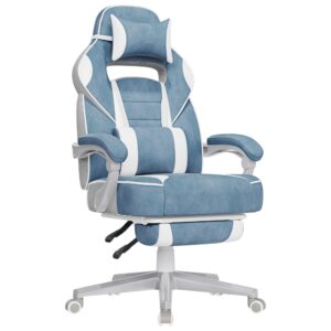 Fauteuil de bureau SONGMICS bleu lac avec repose-pieds télescopique blanc crème