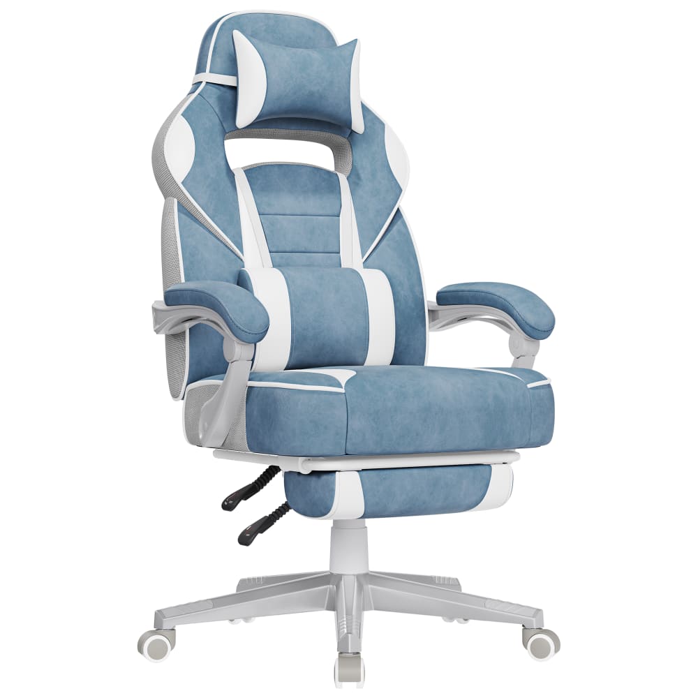 Fauteuil de bureau SONGMICS bleu lac avec repose-pieds télescopique blanc crème