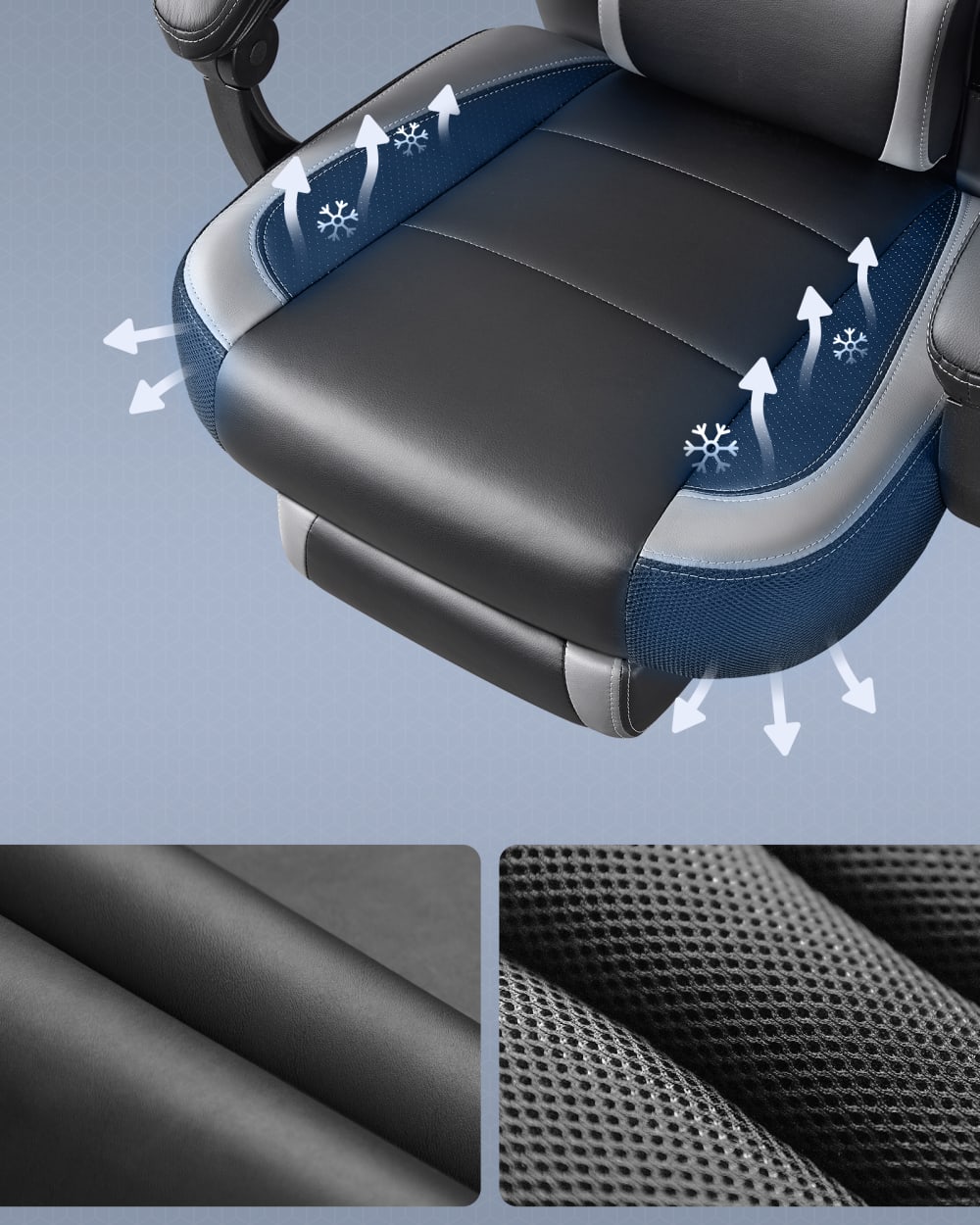 Fauteuil de bureau SONGMICS avec repose-pieds télescopique noir et gris — vue 3