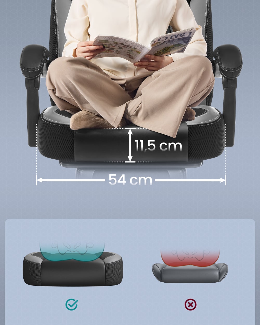 Fauteuil de bureau SONGMICS avec repose-pieds télescopique noir et gris — vue 4