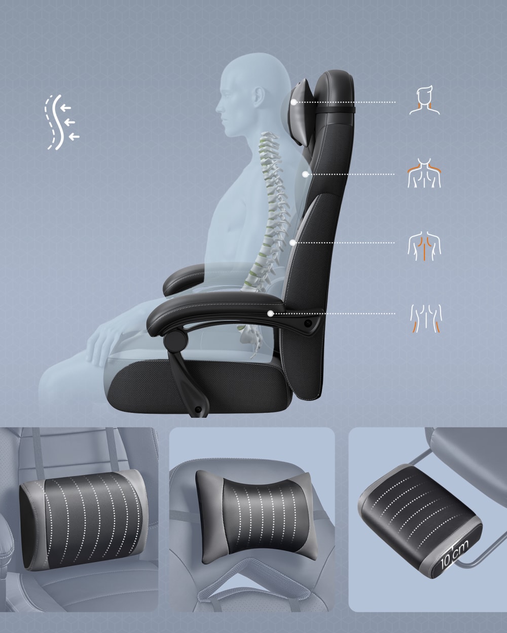 Fauteuil de bureau SONGMICS avec repose-pieds télescopique noir et gris — vue 5