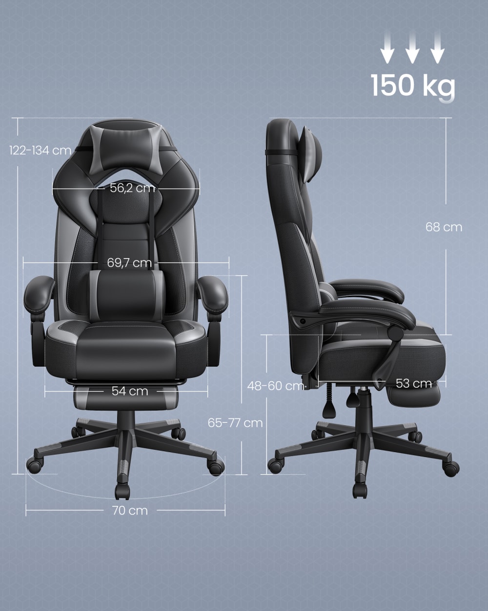 Fauteuil de bureau SONGMICS avec repose-pieds télescopique noir et gris — vue 7