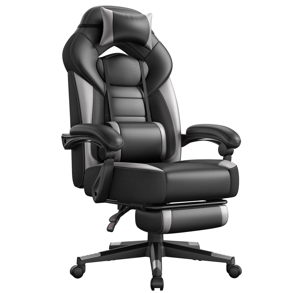 Fauteuil de bureau SONGMICS avec repose-pieds télescopique noir et gris