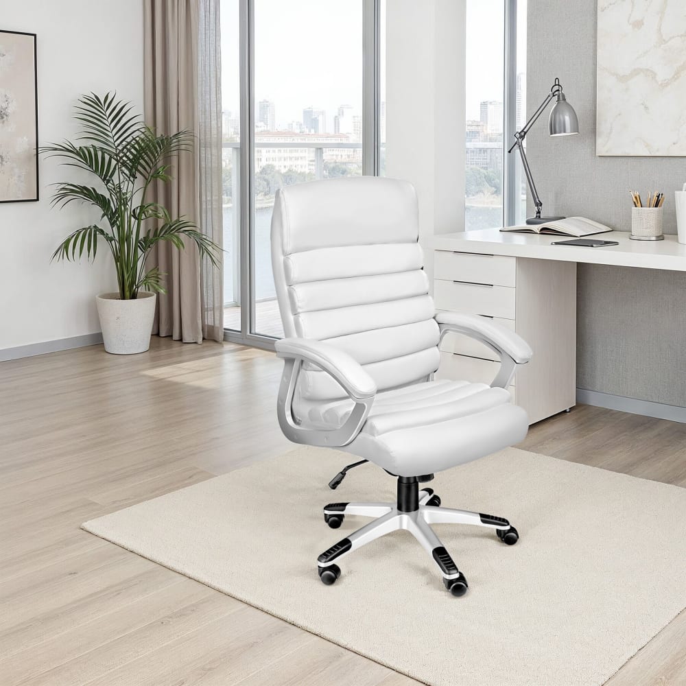 Fauteuil de bureau PAUL Tectake blanc avec assise rembourrée et accoudoirs — vue 2