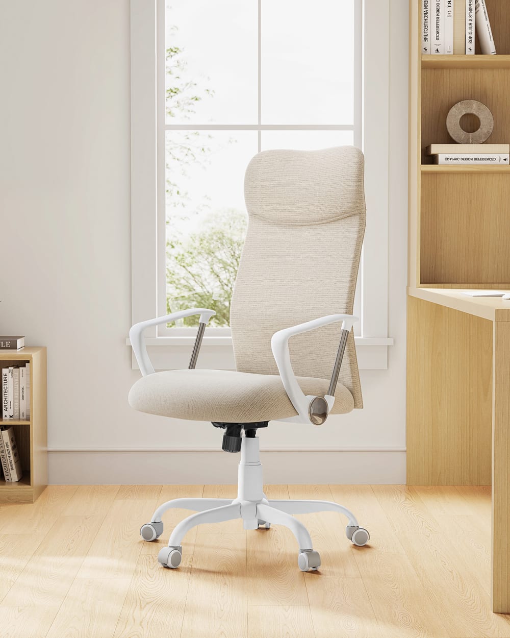 Fauteuil de bureau SONGMICS beige à assise rembourrée et dossier de 65 cm — vue 2