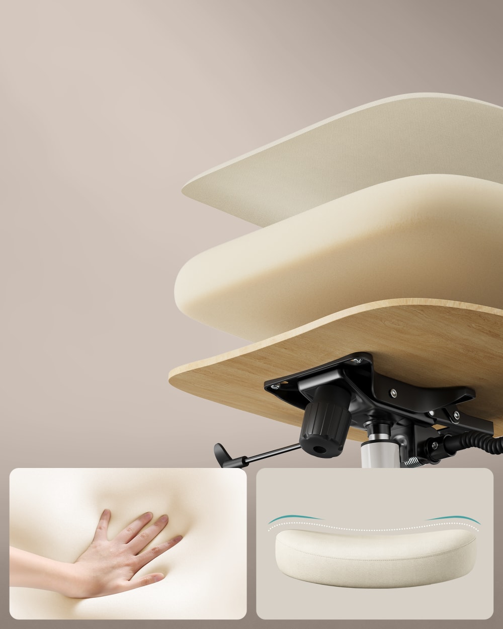 Fauteuil de bureau SONGMICS beige avec dossier en maille et accoudoirs réglables — vue 5