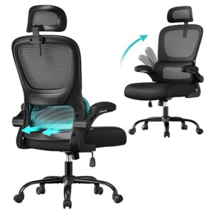 Fauteuil de bureau SONGMICS avec dossier en maille, assise rembourrée et accoudoirs rabattables