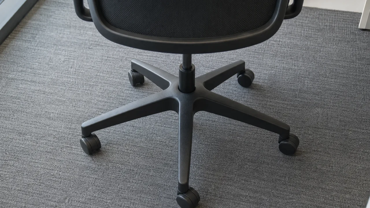 Piètement étoile d’un siège de bureau, avec ses branches disposées autour de la colonne centrale.