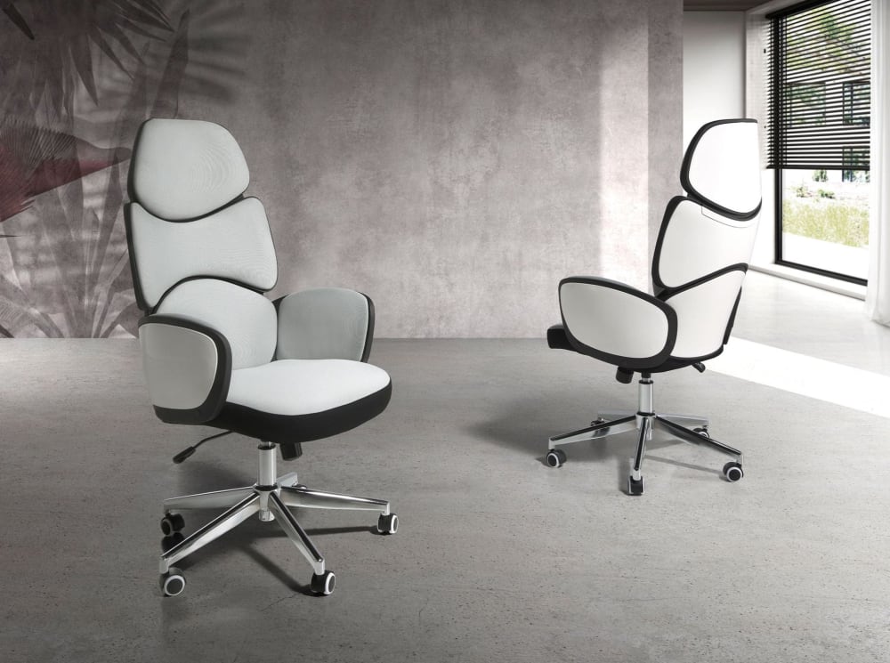 Fauteuil de bureau Angel Cerda 4142 avec assise grise et dossier blanc brillant — vue 2