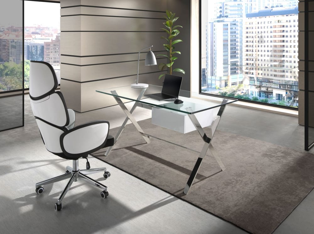 Fauteuil de bureau Angel Cerda 4142 avec assise grise et dossier blanc brillant — vue 8